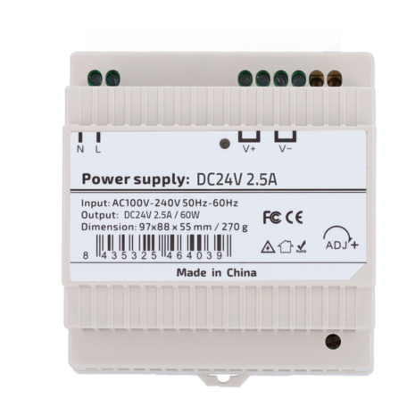 Voeding Din 24V 2,5A / 60W DC24V2A5-DIN-P